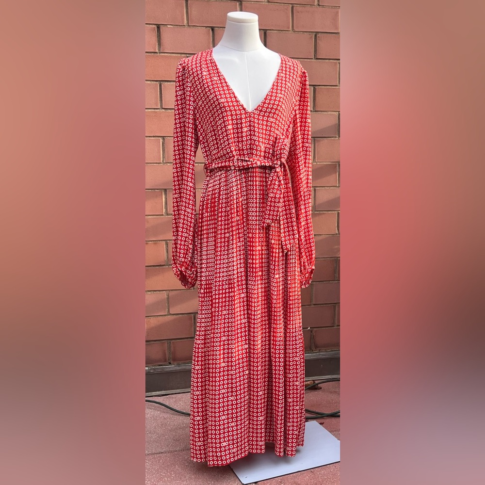 Traffic People Red Geometric Long Sleeve Dress